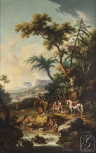 Vittorio Amedeo Cignaroli (Turin, 1730-1800) - Landschaft mit Ruinen und Jägern VERKAUFT